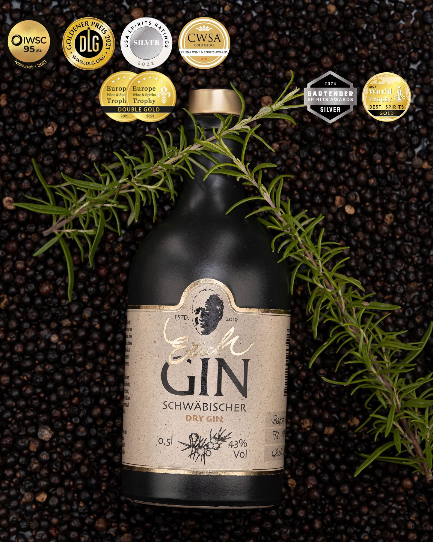 Erich Schwäbischer Dry GIN 0,5 L 43% vol. -Unser Klassiker- ErichGIN