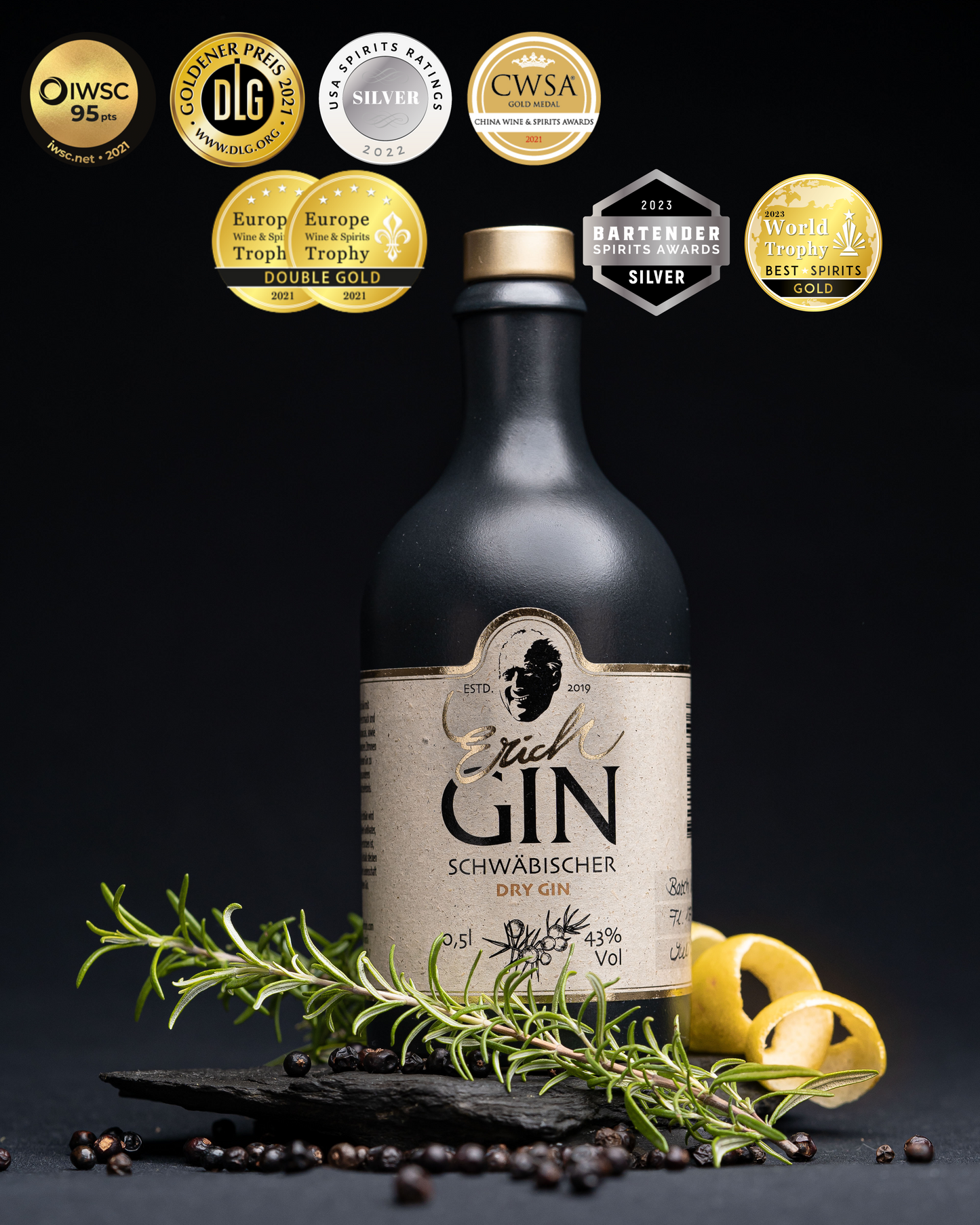 Erich Schwäbischer Dry GIN 0,5 L 43% vol. -Unser Klassiker- ErichGIN